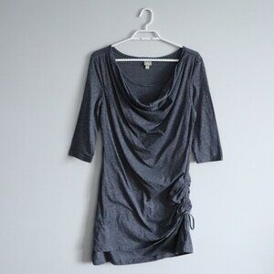 Bench‎ Women's Sz Lrg Blue Fitted Cowl Neck Ruched Stretch Mini T-Shirt Dress